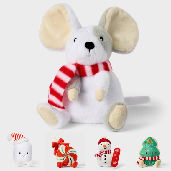 Mouse Stuffy with Red Striped Scarf 7” Gigglescape Soft Plush - Picture 4 of 8